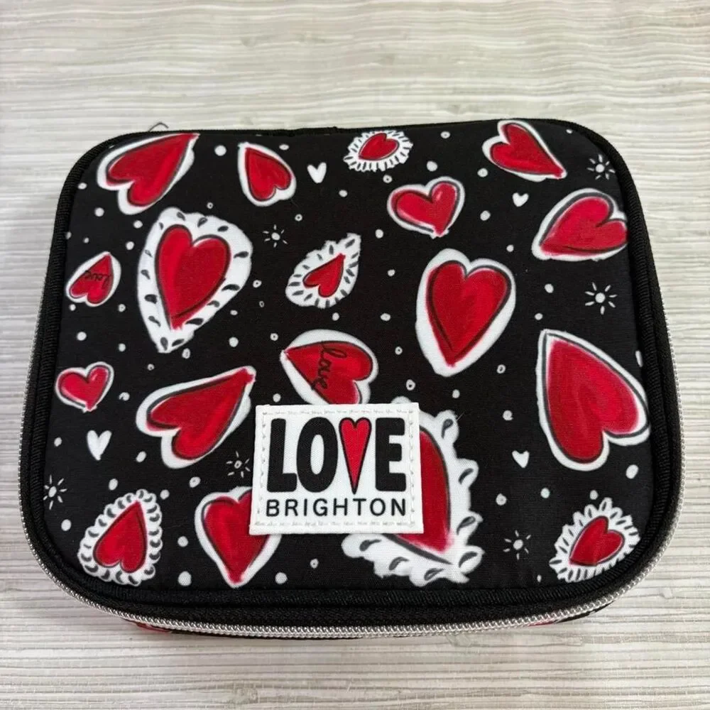 LOVE BRIGHTON zipper closure jewelry organizer travel case black and red NWOT